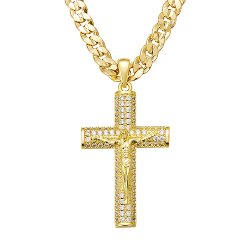 Religious Gift Hip Hop CZ Diamond Jesus Cross Necklace Iced Out Bling Cuban Link Chains Jesus Crucifix Pendant Necklace for Men