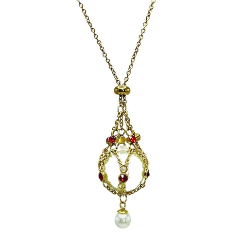 Stainless Steel Plated 18K Gold Diamond Pearl Net Pendant Necklace Female Collarbone Chain Female