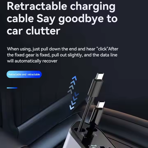 Fast Charger Car Phone Station Charger 4 in 1 LED Digital Display Retractable 2 Cables Type C portable car charger for IPhone 16