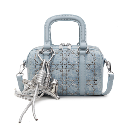 2025 Viral Vintage Denim Boston Bag - Crystal Accented K-Fashion Crossbody, Luxe Niche-Design Goes with Everything