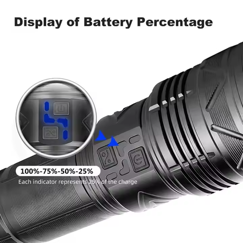 Outdoor Power Display High Power 100W Super Bright Spotlight Long Range Zoomable Emergency Led Flashlight