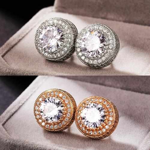 Wholesale Jewelry Earrings for Men Hip Hop Style Bling Gold Plated Round CZ Zircon Diamond Stud Earrings for Anniversary Gifts