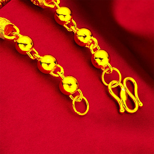 Solid Thick 8mm 24k Gold Plated Men's Necklace 24k Gold Chains Heavy Choker with Columnar Beads Gift Accessory and Jewelry