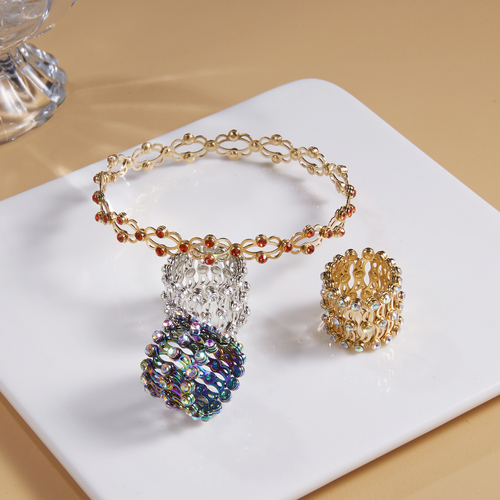 2 in 1 Magic Retractable Ring Bracelet Creative Stretchable Twist Folding Ring Crystal Rhinestone Bracelets Women