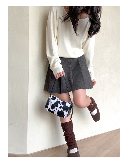 Cow Print Fuzzy Underarm Bag 2025 - Plush Square Mini Purse with Trendy Patchwork Design