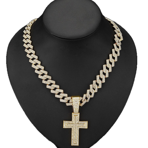 Hip-hop hot selling alloy full diamond cross pendant fashion trend rap diamond men's Cuban chain necklace jewelry