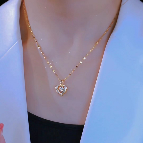 2025 New Wholesale Tarnish Free Necklace Stainless Steel Gold Plated Necklace Hollow Zircon Heart Necklace