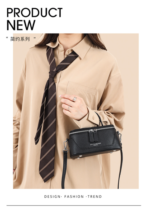 2025 Women's Top Layer Cowhide Crossbody Lunch Box Bag New Portable Genuine Leather Shoulder Cosmetic Bag with Polyester Lining
