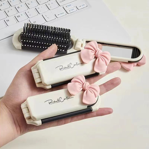 Buy One Get One Free 2025New Beige Foldable Travel Comb Light Luxury Portable Air Cushion Mirror Comb Removable Mirror Hair Brush All-in-one Comb