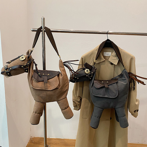 2025 Fashion Retro Large-capacity Pu Bag Niche Casual Female Bag Ins Creative One-shoulder Messenger Cartoon Donkey Backpack