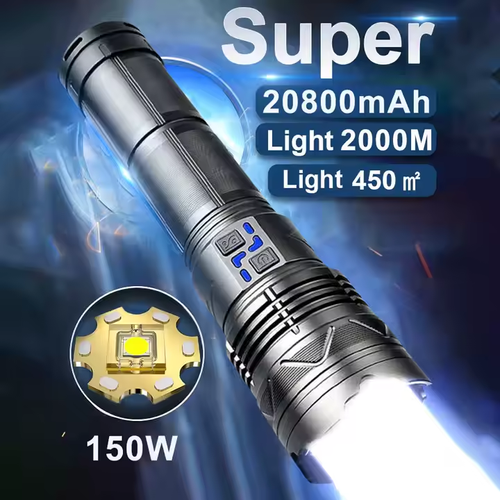 Outdoor Power Display High Power 100W Super Bright Spotlight Long Range Zoomable Emergency Led Flashlight