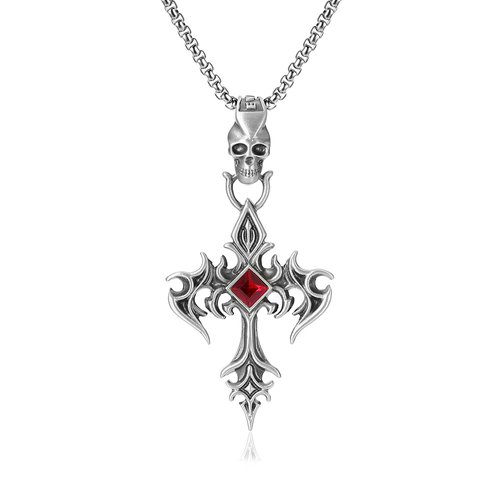 Gothic Skull Necklace for Men Women - Black Diamond Hollow Cross Choker Punk Rock Hip Hop Jewelry Stainless Steel Gothic Grunge Chain