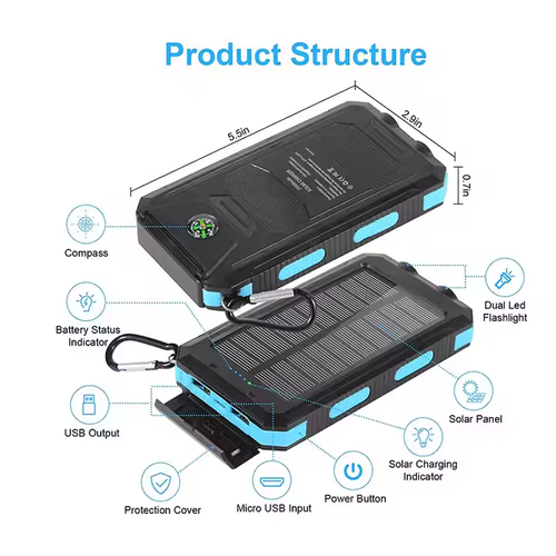 Waterproof Outdoor Solar Power Bank 10000mAh Dual USB Travel Outdoor Solar Mobile Phone Charger Solar Powerbanks for Camping
