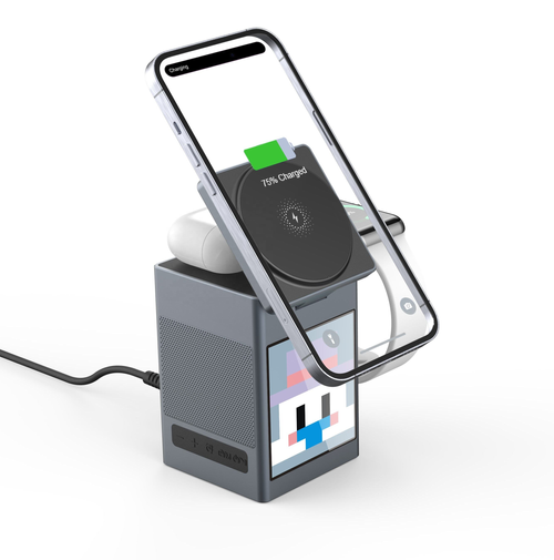 2025 Trending Product 6 in 1 Pixel Animation Digital Alarm Clock LED Table Lamp With 15W Magnetic Wireless Charger BT5.3 Speaker