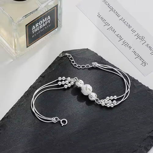 New Design Fashion 925 Sterling Silver Snake Chain Lucky Carved Beads Adjustable Bracelet for Women