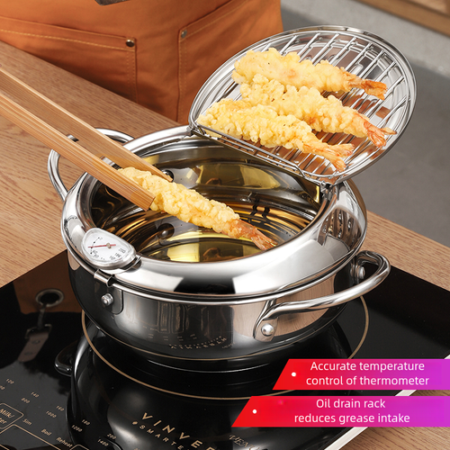 Promotional Modern Japanese French Fries Tempura Deep Fryer Pot Stainless Steel 304 Cookware Set with Lid and Double Handles