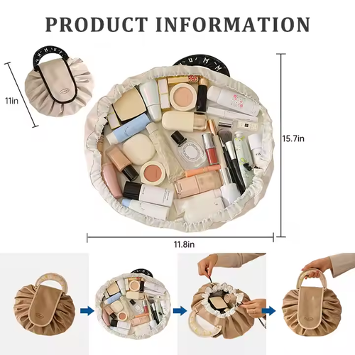 Ladies Travel Portable Pouch Pu Leather Waterproof Makeup Bag Drawstring Cosmetic Bags