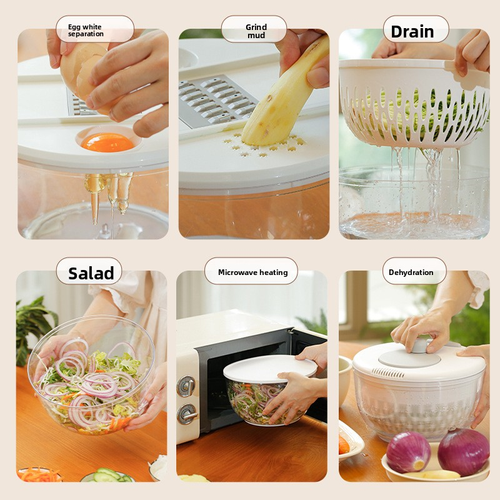 Cross-Border Exclusive Ten-in-One Drainage Basket Fruit Vegetable Dehydrator Manual Spin Dryer Microwave-Safe Vegetable