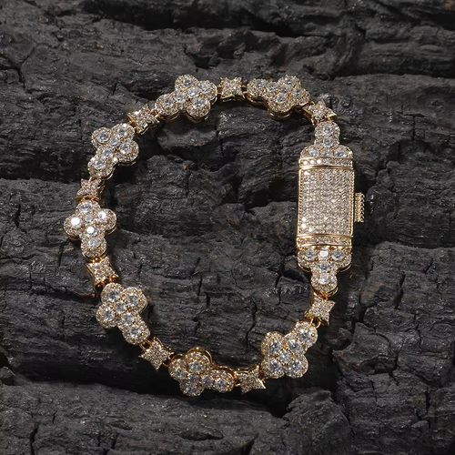 Uwin Hot Sale Cross Link Necklace Design Baguette Crosses Link Chain Hip Hop Fashion Unisex Necklace Bracelet Set Jewelry