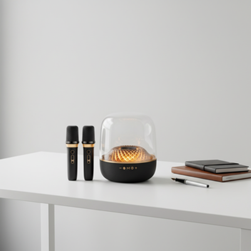 Modern transparent speaker with RGB ring surround sound