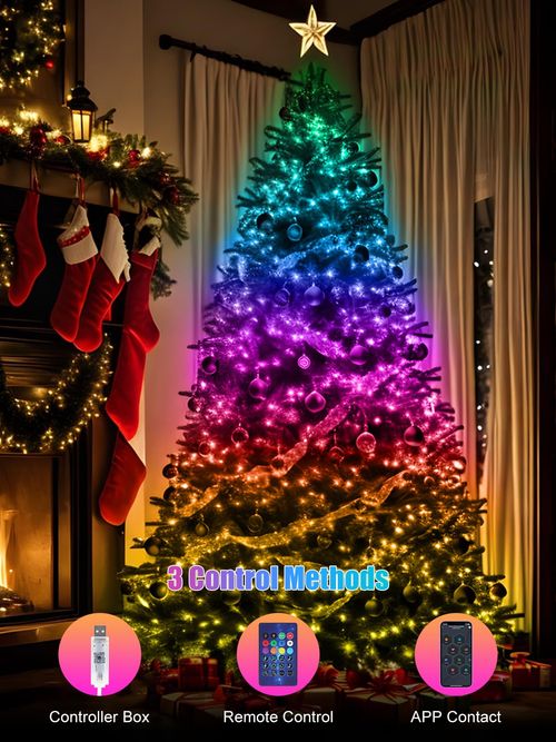 🔥Hot Seller🔥 COD！66-foot (approx. 20-meter) string lights, controlled via app and remote, featuring 200 LED bulbs, RGB smart IC multi-color string lights, suitable for indoor use, with music-synced color-changing effects, IP65 waterproof rating, ideal for bedrooms, parties, DIY projects, and more