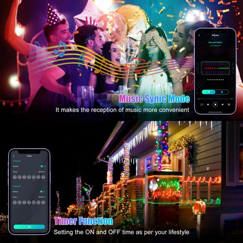 🔥Hot Seller🔥 COD！66-foot (approx. 20-meter) string lights, controlled via app and remote, featuring 200 LED bulbs, RGB smart IC multi-color string lights, suitable for indoor use, with music-synced color-changing effects, IP65 waterproof rating, ideal for bedrooms, parties, DIY projects, and more
