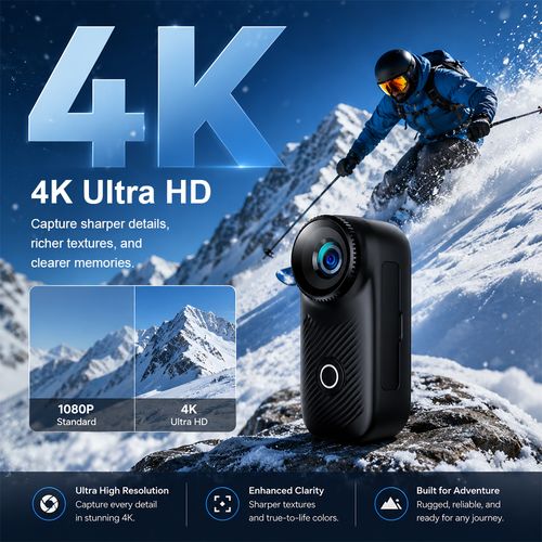 4K Thumb Action Camera, Tiny Size, Mount Anywhere, Small Body Camera, with Spring Clip, Portable Vlogging, Hands-Free POV Recording, Helmet Cam for Cycling, Motorcycle