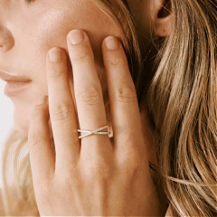 14K Gold Plated X Ring Simulated Diamond CZ Criss Cross Ring