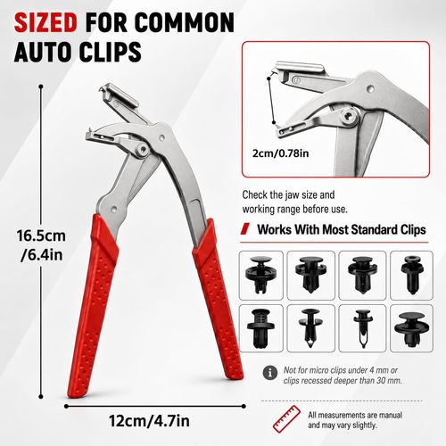 Car Clip Pliers, Panel Clip Removal Tool for Plastic Fasteners, Red, No‑Damage Plastic Fastener & Push Pin Pliers Removal Tool, for Car Trim Removal Tool, Door Panel, Bumper, Fender