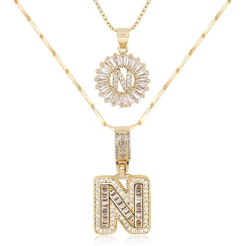 Letter Necklace 14k Gold Plated, Bling Dainty Necklaces Trendy Chunky Custom Name Necklace Personalized Round Circle Pendant Zirconia Letters Name Crystal Jewelry Gifts for Women