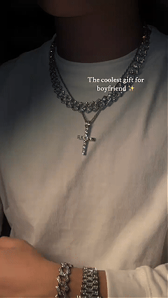 Luxury Punk with Necklace Bracelet Cross Pendant, Analog Quartz Movement, Adjustable Strap, Unisex Gift Box for All Seasons, Fashionable Jewelry Set, Bling Matching Set