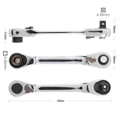 Mini Double Headed Ratchet Wrench , 1/4 Inch 72 Tooth Drive Socket and Screwdriver Bit Ratchet Set Rotator 5 Degrees Quick Install Release Ratchet Accessories Tool Silver