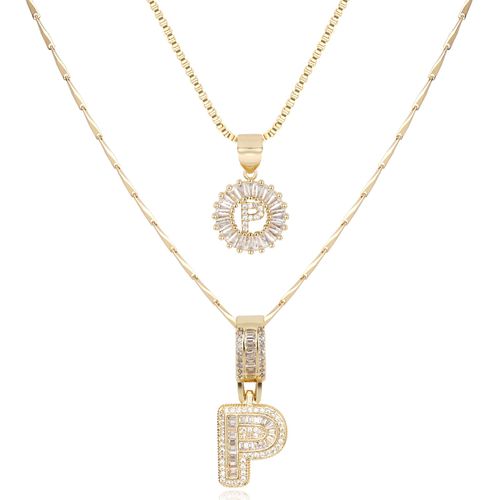 Letter Necklace 14k Gold Plated, Bling Dainty Necklaces Trendy Chunky Custom Name Necklace Personalized Round Circle Pendant Zirconia Letters Name Crystal Jewelry Gifts for Women