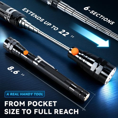 Extendable Magnetic Flashlight Magnet Pickup Tool, Gifts for Men, Telescopic and Flexible Gadget, Birthday Gifts for Men, Dad, Husband, Him, Women, Mechanic, Mens Birthday Gift Ideas