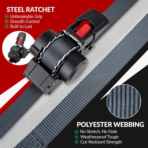 Retractable Ratchet Straps with One-Hand Safe Release for Home Use, 2PCS 1 Inch x 10 FT Ratcheting Straps with Auto Rewind, 1200 lb Break Strength, No Loose Ends for Motorcycle, Cargo, Truck