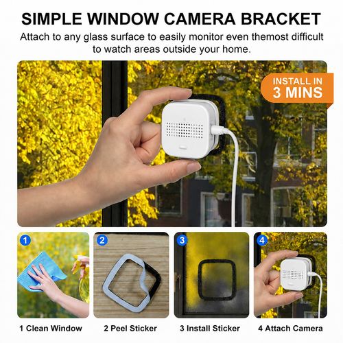 Window Cam - 1080P Wi-Fi Indoor Security Camera, Glass-Mount No-Drill Install, Sharp Outdoor View, Color Night Vision, Included Angle Mount, Magnetic Easy Setup, Local Recording, Remote Access, Bluetooth for Home & Apartment Use