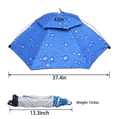 Umbrella Hat, 37 inch Fishing Umbrella Hat Hands Free Foldable UV Protection Umbrella Cap Adjustable Headwear for Fishing Golf Camping Beach Gardening Sunshade Outdoor