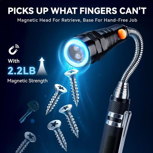 Extendable Magnetic Flashlight Magnet Pickup Tool, Gifts for Men, Telescopic and Flexible Gadget, Birthday Gifts for Men, Dad, Husband, Him, Women, Mechanic, Mens Birthday Gift Ideas