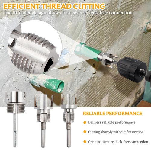 3Pcs PVC Pipe Threader Kit, 1/2, 3/4 and 1 Inch Pipe Thread Cutting Tool, Integrated Internal and External, Pipe Tapping and Threading Tool, Electric Drill Style Dual Function, PVC Cutting Tool