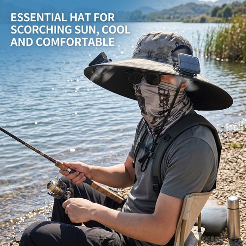 Waterproof Solar Fan Hat, Detachable Dual‑Fan Wide‑Brim Sun Hat, Solar & USB Charging