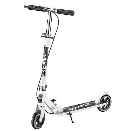 White Adult Kick Scooter, Foldable Height Adjustable 2-Wheel Dual Brake Commuter Scooter