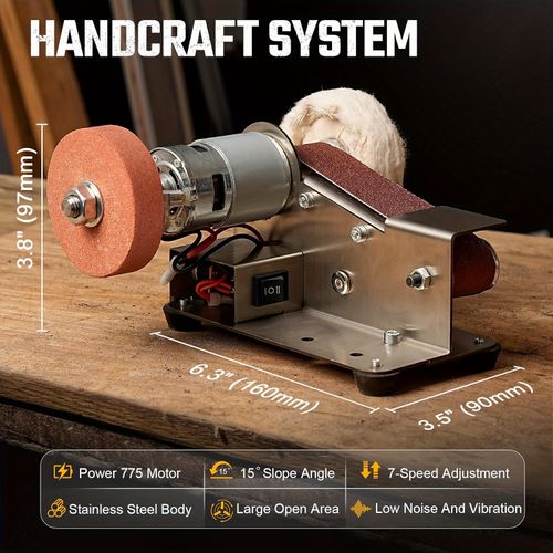 Three-In-One Mini Belt Sander- 15-Degree Blade Grinder, Electric Bench Grinder, 7-Speed Adjustable Polishing Machine, Suitable for Metal And Wood Handicrafts, Tools