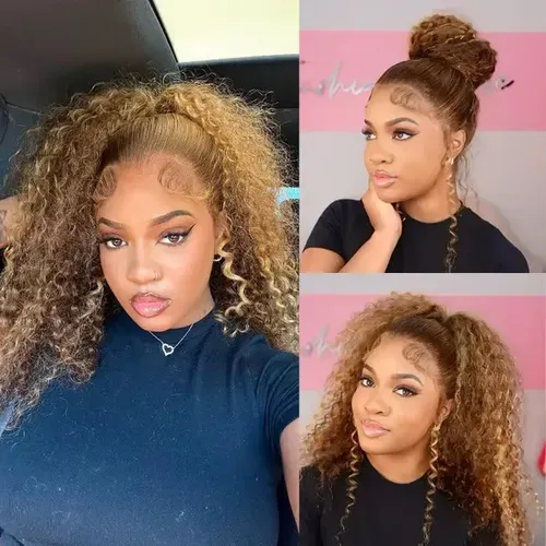 w'xWater Wave Highlight Ombre Color Invisi Strap Snug Fit 360 Skin Lace Frontal Wig Glueless Human Hair