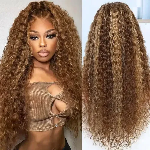 w'xWater Wave Highlight Ombre Color Invisi Strap Snug Fit 360 Skin Lace Frontal Wig Glueless Human Hair