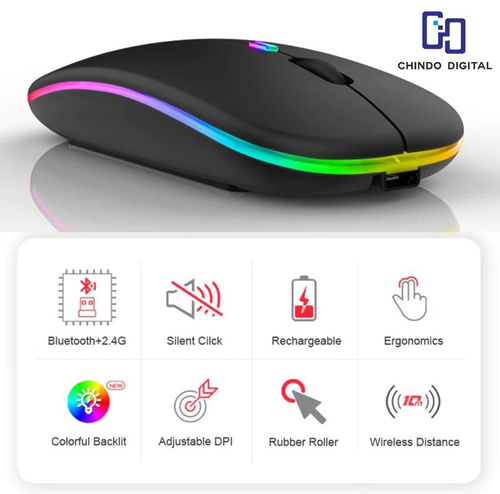 Mouse Bluetooth Mouse Wireless Mouse Silent LED Colorful Mouse Rechargeable Nirakabel Computer Komputer
