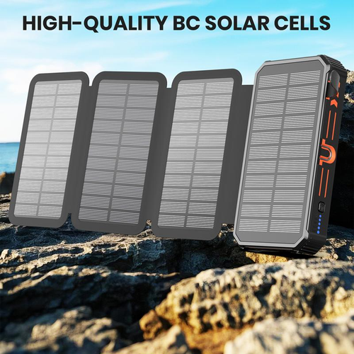 Solar Charger Power Bank, Wireless Portable Charger with 4 Built-in Cables & 7 Outputs,15W Fast Charging Portable Power Bank with USB C, Battery Pack with Flashlight for All Mobile Devices