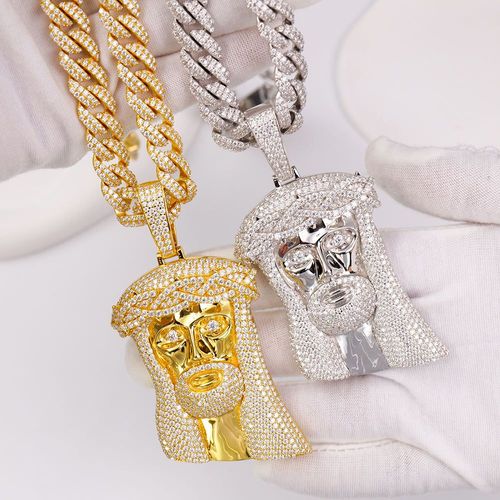 Hip Hop Jesus Pendant Necklace Cuban China 925 Sterling Silver Gold Plated Iced Out Mossanite Pendant for Men