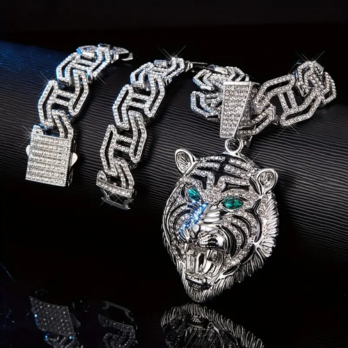 Full of diamond tiger pendants niche Cuban necklace for men