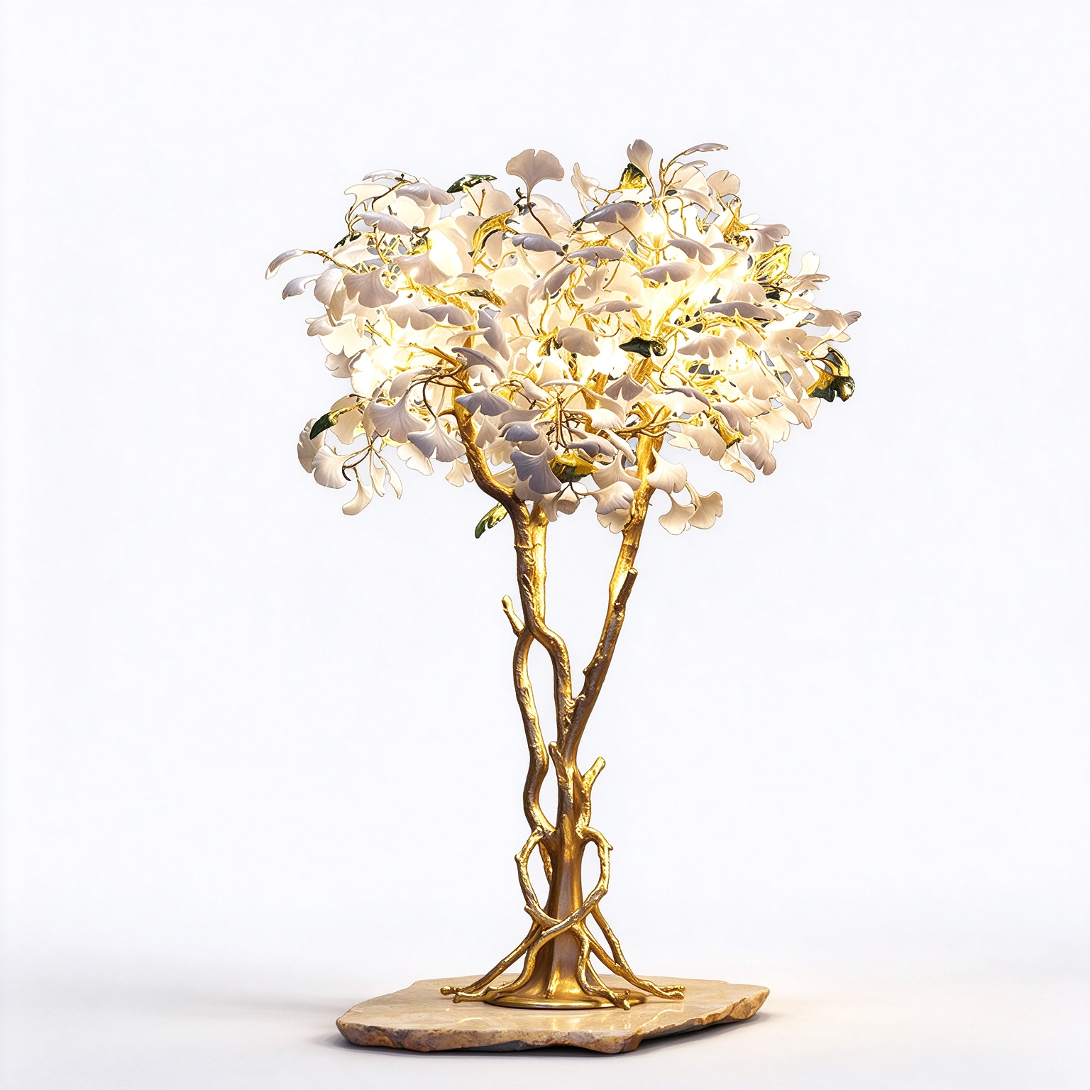 Solid Copper Ginkgo Floor Lamp with Ceramic Leaves