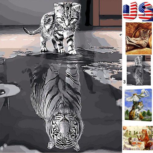 Cat Animal Picture By Numbers Kit Oil Canvas Hand Painted DIY Home Decoration